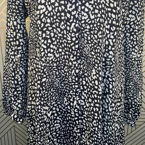 Zara Dress Animal Print Leopard Black and White Button Front Size Large - Picture 4 of 12